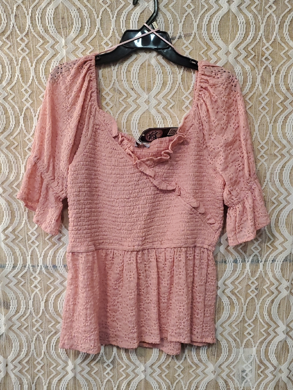 white birch Dusty Pink Ruffled Peplum Blouse